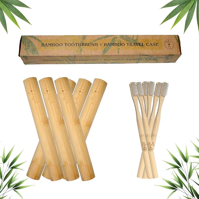 Bamboo Toothbrush & Travel Case Set – Eco-Friendly Oral Care with Soft Bristles – Sustainable & Portable Dental Hygiene Kit2 Pack (6)