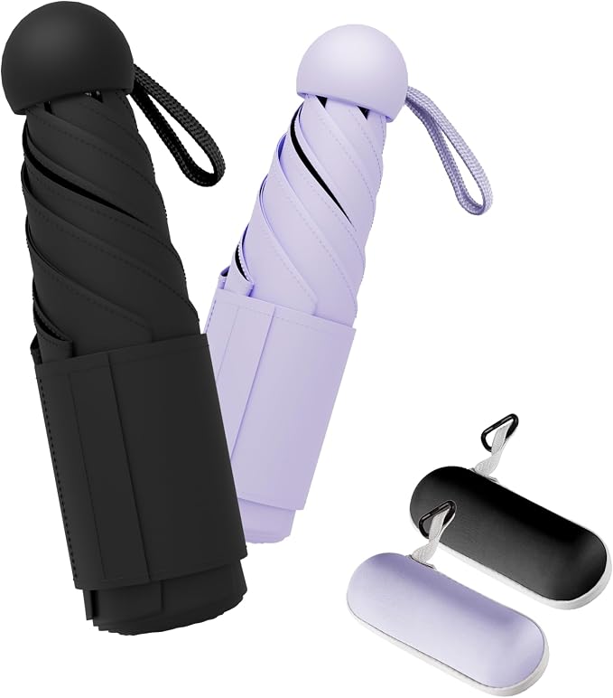 Travel Mini Umbrella Compact Small & Lightweight, UV Rain Protection, Pocket-Sized Folding Umbrellas with Quickdraw & Case for Men Women & Kids Backpack