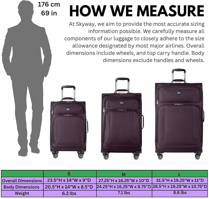 Skyway Epic Softside 2-Piece Luggage Set - Lightweight Suitcase with Wheels | TSA Approved Travel Bag | Spinner Suitcase | Luggage Set with Telescoping Handle, 20", & 24", Plum