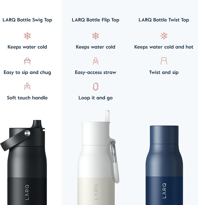 LARQ Summer Swig Set: Bottle Swig Top 23oz Obsidian Black Filter Straw