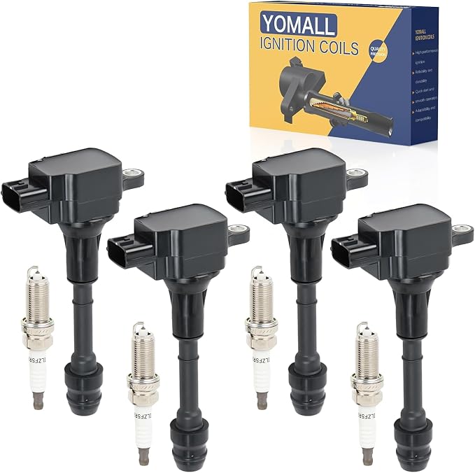 4PCS UF350 Ignition Coils + 4PCS 4469 Iridium Spark Plugs Ignition Coils Pack Fits for 2002-2006 Altima, 2002-2006 Sentra 2.5L, Coil Pack Set Aftermarket Parts
