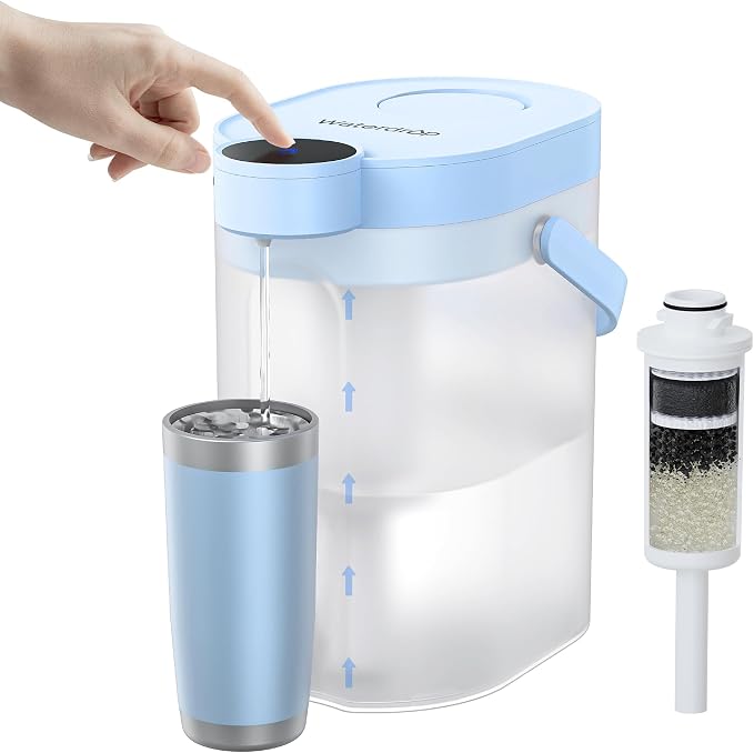Waterdrop ED06B Electric Water Filter Pitcher, FreshTaste Rechargeable Dispenser, 17-Cup Instant Countertop Purifier, Reduce Chlorine, Lead, Copper, Purify, Soften Water, Does not Lower TDS, Blue