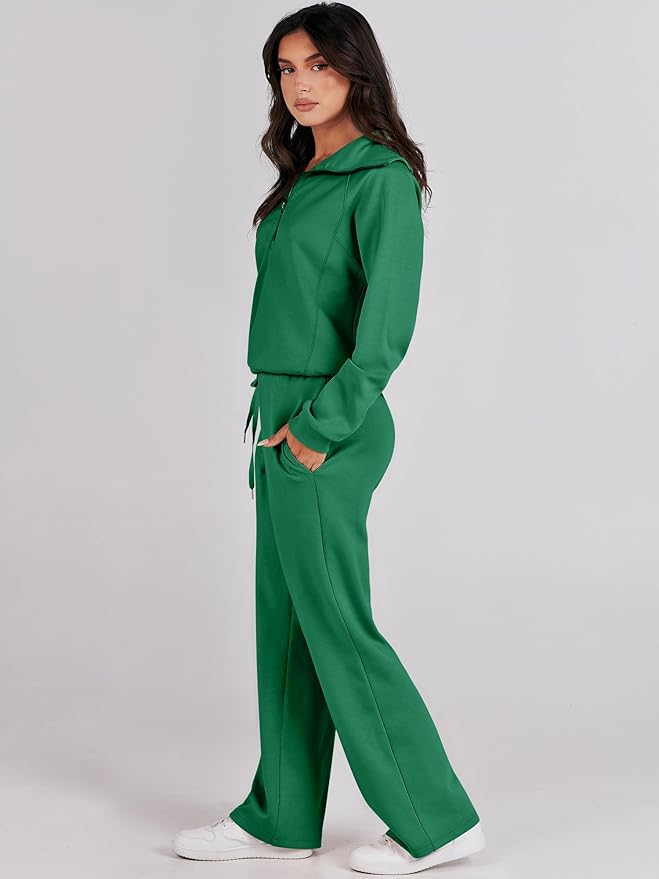 ANRABESS Women’s 2 Piece Outfits Half Zip Sweatshirt & Wide Leg Pants Airport Travel Lounge Matching Sets Sweatsuits Clothing