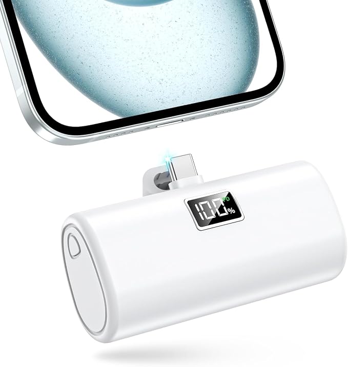 Mini Portable Charger USB C, 6000mAh Cell Phone Portable Power Bank, 20W PD Fast Charging Battery Pack for iPhone17/16/15/Android etc, Travel Essential, LCD Display, White