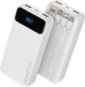 Nusyddy Portable Charger 20000mAh 22.5W w/4 Built-in Cables/6 Outputs White | High capacity, Fast Charge, LED Display, Pass Through Charging, Charge 6 Devices at once, TSA Approved, Fits iPhone, Samsung