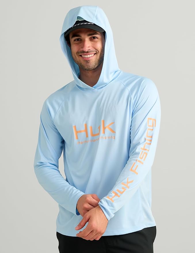 HUK Mens Pursuit Vented Long Sleeve Hoodie, Fishing Shirt with Hood