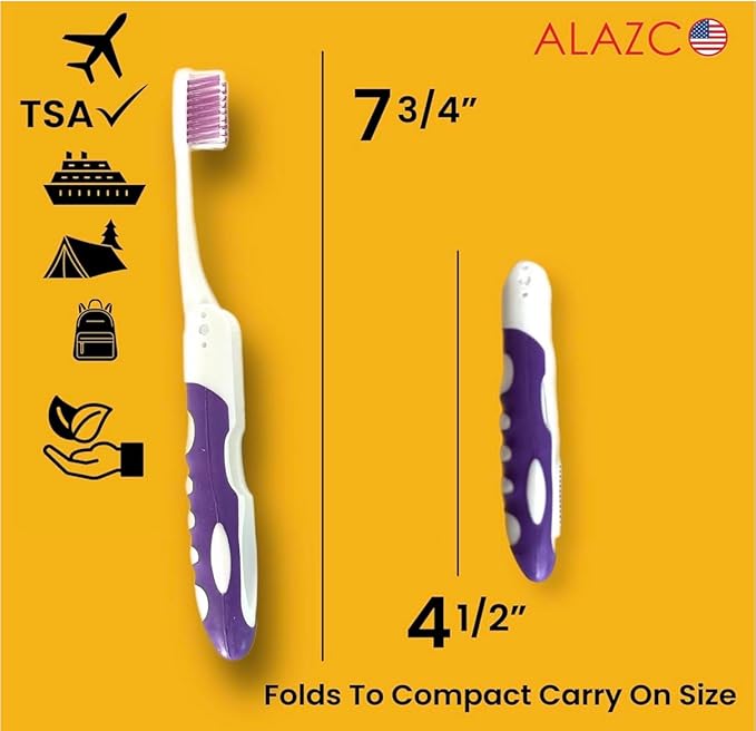 Pack of 2pc Comfort Hold Travel Toothbrush On The Go Folding Medium Bristle Brushes Compact Size Ergonomic Foldable Tooth Brush Camping Gym School Locker Backpack TSA Approved - Assorted Colors
