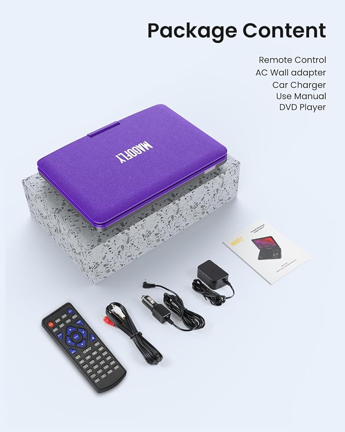 12.5-inch Portable DVD Player with 10.5-inch HD Screen, Portable Design for on-the-go Viewing.Supports 5 Hours of Battery Life.CD/DVD/SD Card/USB Compatible,Region Free (Purple)