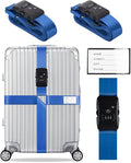 Veki Cross Luggage Straps Set TSA Approved with Lock Adjustable Travel Suitcase Belts Suitcase Tags with Name ID Card Packing Straps for Suitcases Strap Travel Accessories (Blue*2pcs)
