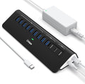 Powered USB Hub 10Gbps, intpw YH9AC 12-Port USB C Hub with 10Gbps USB C 3.2, 2 USB A 3.2, 7 USB 3.0, 2 PD 45W Charging Port, 65W Power Adapter + 3.3FT Cable, Aluminum USB Hub for Laptop/iPhone16/15/PC