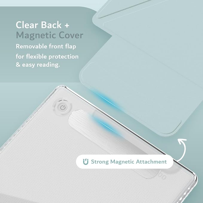 TUDIA M-FLIP Detachable Clear Magnetic Case for Kobo Libra Colour (2024) - [Auto Wake/Sleep] Shockproof Slim Transparent Back Magnetic Fold Cover with Stylus Holder (Baby Blue)