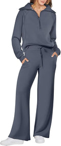 ANRABESS Women’s 2 Piece Outfits Half Zip Sweatshirt & Wide Leg Pants Airport Travel Lounge Matching Sets Sweatsuits Clothing