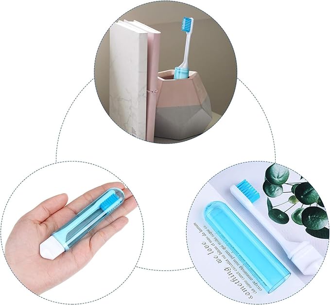 Patelai 2 Pieces Travel Toothbrush Set, Travel Size Toiletries, Soft Bristle Mini Foldable Tooth Brush with Case, Individually Wrapped Small Portable Toothbrush for Camping Home (Couple Color)