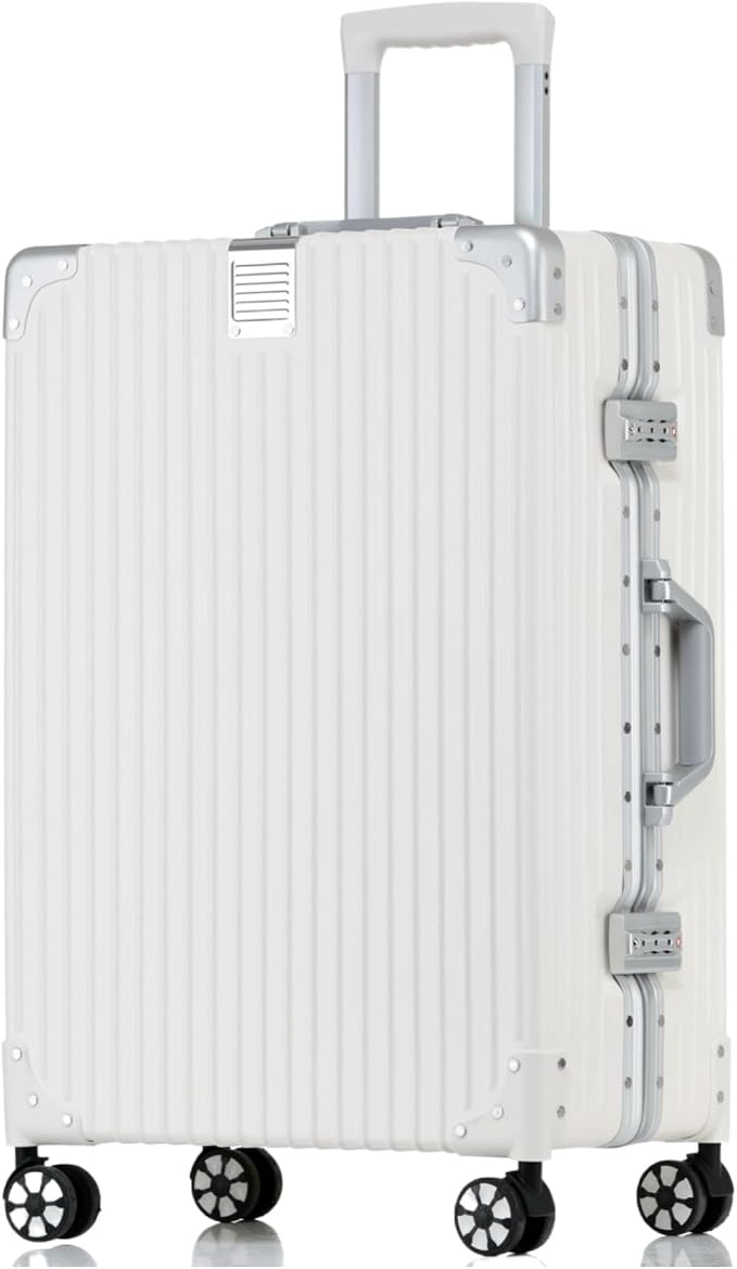 HotWay Checked In Luggage with Spinner Wheels, PC Hard Shell Zipperless Suitcase with Aluminum Frame and TSA Lock, Lightweight Suitcase for Business Travel, (White, 22 Inch)