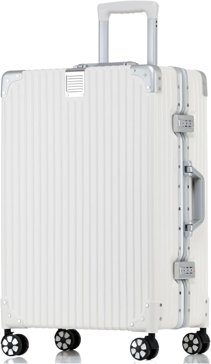 HotWay Checked In Luggage with Spinner Wheels, PC Hard Shell Zipperless Suitcase with Aluminum Frame and TSA Lock, Lightweight Suitcase for Business Travel, (White, 24 Inch)