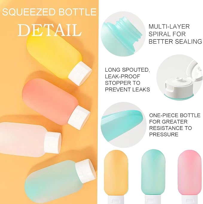 Travel Bottles Set For Toiletries Travel Size Containers Leak Proof Silicone Squeezable Spray Bottles Jars For Women Men, For Shampoo Lotion Body Wash (12pcs 100ml Toiletries Bottles)