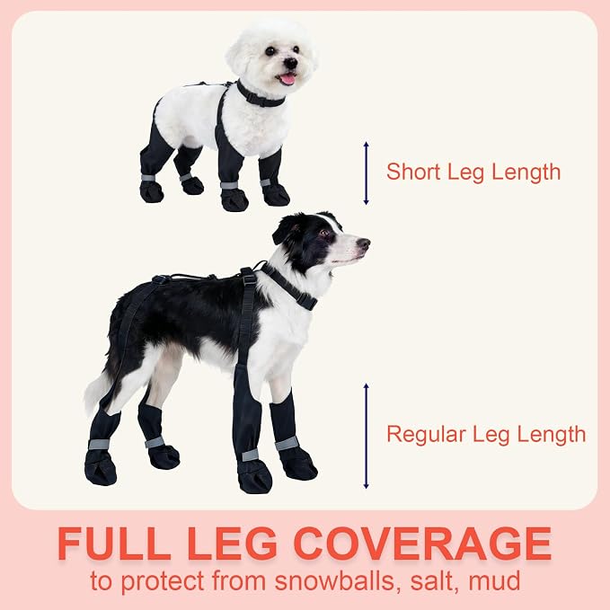 M Black Stay-On Suspender Dog Boots | Anti-Slip Waterproof | Adjustable Dog Shoes Paw Protector for Medium Dogs Outdoor Walking Hiking