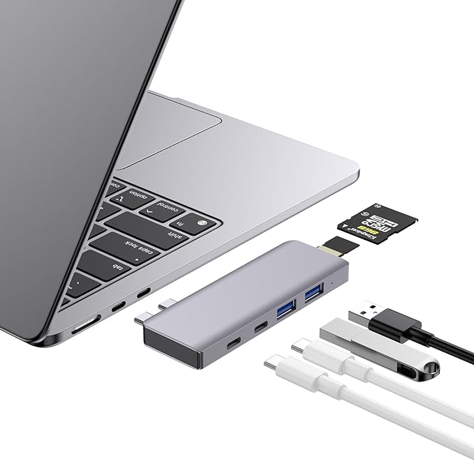 USB C Hub, 6 in 2 USB Adapter for MacBook Pro Air Thunderbolt 4 Dock with 100W PD, 40Gbps, USB-C 3.0, 2 USB-A 3.0, SD/TF Card Reader, Compatible with MacBook Pro Air M1/M2/M3/M4