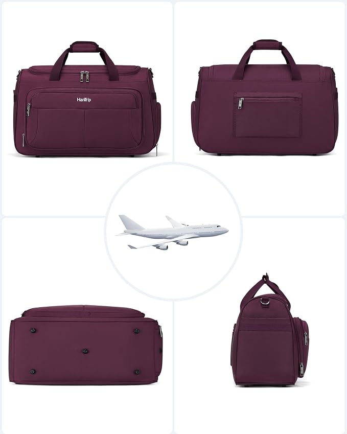 HanTrip Carry on Duffel Bag Foldable Duffle Bags for Travel, Large Personal Item Bags for Airplanes, Weekender Overnight Mens Travel Tote Bag for Women Softside Carry on Luggage (Purple)