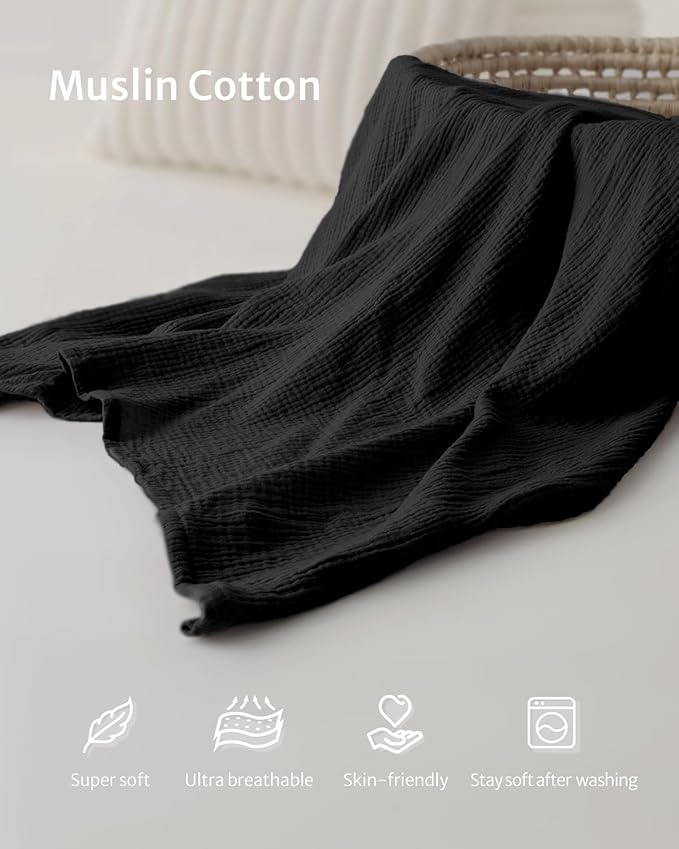 Blissful Diary Muslin Nursing Cover for Breastfeeding, Breathable Breastfeeding Cover up with Arch Neckline for Women, Nursing Apron (Black)