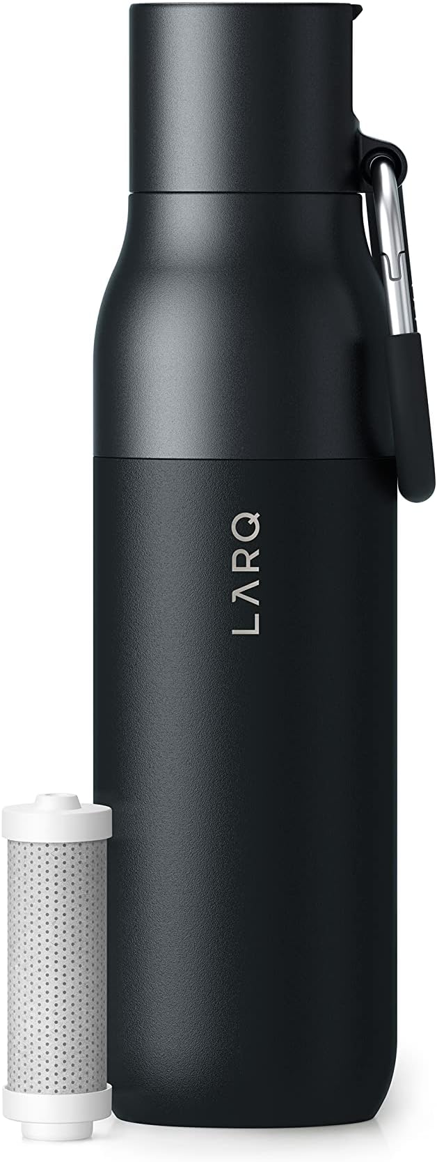LARQ Bottle Filtered – Insulated Stainless Steel Water Bottle with Filter Straw, Removes Chlorine, PFAS Lead, BPA-Free Leak Proof Flip Top, 24h Cold for Travel Gym Office, 25 oz, Obsidian Black