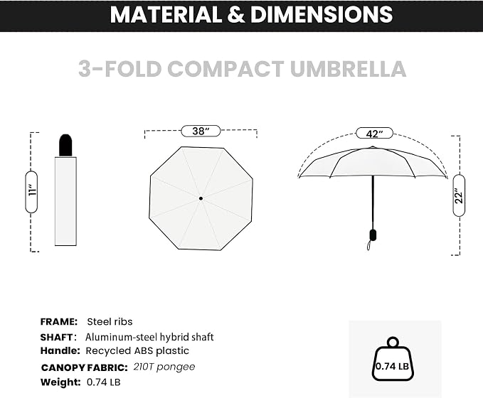 SIEPASA Windproof Travel Compact Umbrella-Automatic Umbrellas for Rain- Folding Umbrella, Travel Compact Umbrella.(Black Polka Dots)