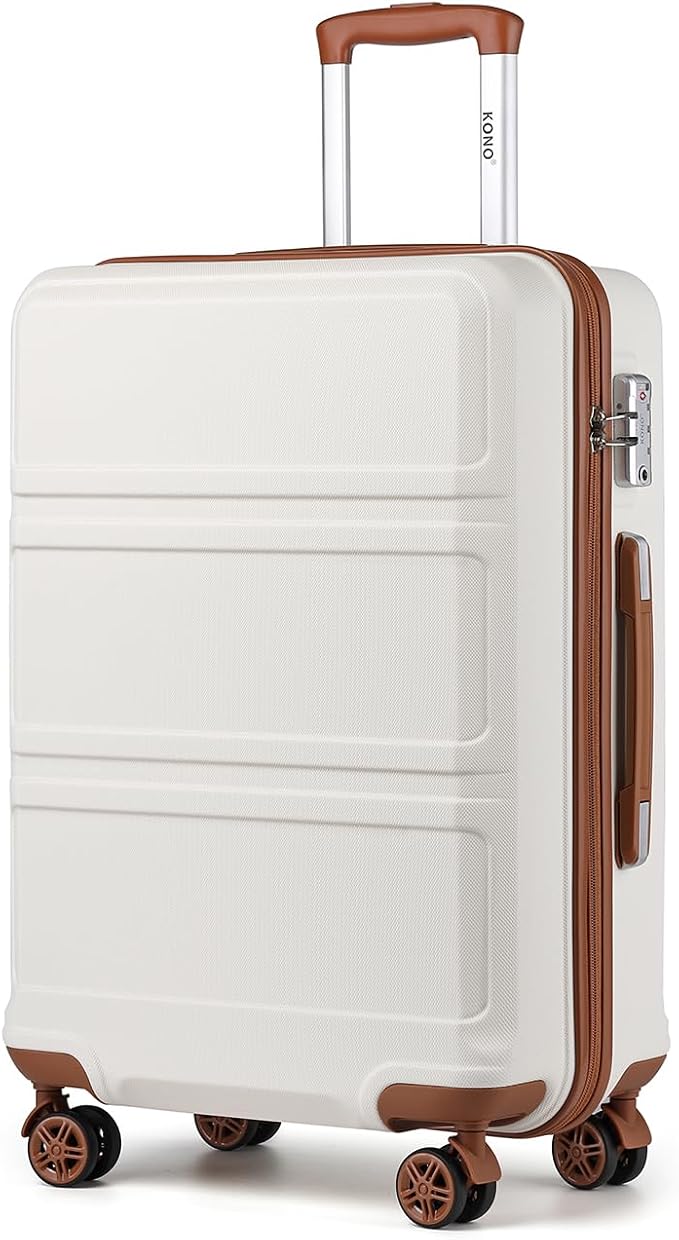 Kono 24 Inch Luggage Suitcase with Spinner Wheels TSA Lock Lightweight PC+ABS Hardside Medium Checked Luggage Durable Rolling Suitcase Cream White
