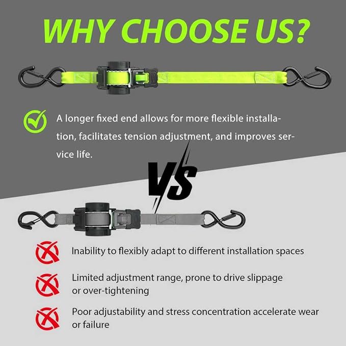 Retractable Ratchet Straps 1" x 13Ft, Heavy Duty Self Retracting Tie Down Straps, 1800lb Break Strength Auto Retract Cargo Straps for Truck, Trailer, Motorcycle, ATV, UTV, (Fluorescent Green, 2 Pack)