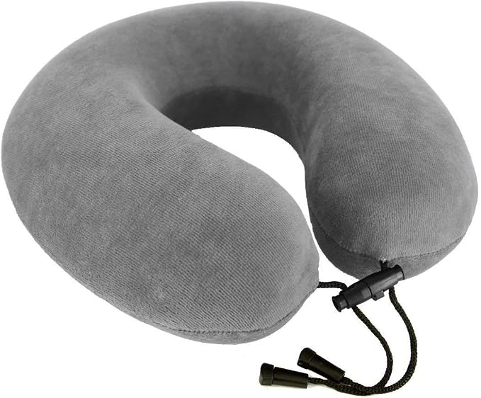 travelrest Neck Pillow Travel Essential - Memory Foam, Washable Micro-Fiber Cover Pillow, Soft and Comfortable Head Support for Long Flights, Compact, Attaches to Luggage, Airplanes - (Grey, Curl)