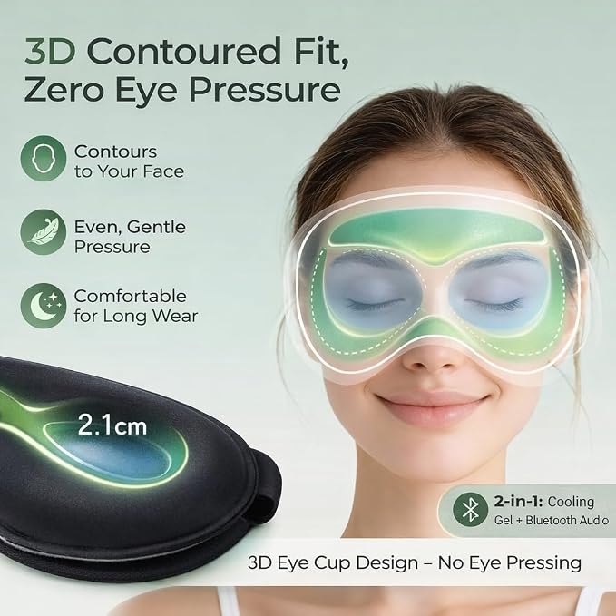 2 in 1 Smart Bluetooth Bamboo Cotton Sleep Mask Headphones, 3D Weighted Compress Eye Mask 100% Blackout Sleep Mask Zero Eye Pressure