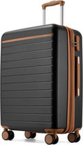 Kono 24 Inch Check In Suitcase Expandable Luggage, Business Travel Suitcase for 5-7 Days, Durable ABS+PC Hardshell with Side Handles & Kick Plates, Double Spinner Silent Wheels, Black/Brown