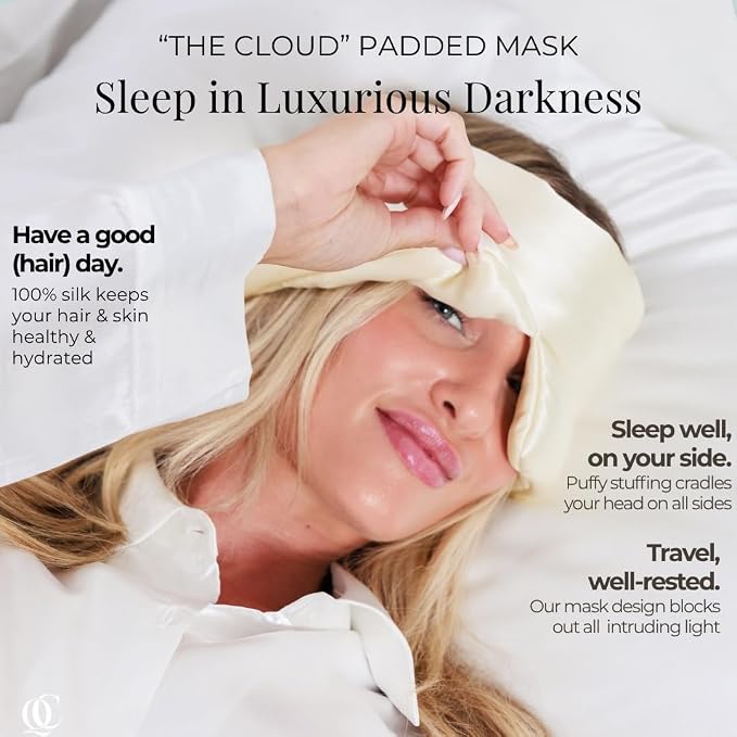 QUIET COVE Plush Luxury Silk Sleep Mask - Sleep Comfortably on Your Side - 22 Momme Mulberry Silk, Total Blackout, Luxe Cloud Filling Soothes Your Eyelids - Luxury Gift for Mom (Yellow) Limited