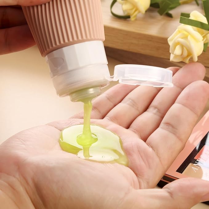 Travel Bottles for Toiletries, Tsa Approved 90ml Portable Travel Bottles, BPA Free Leak Proof Squeezable Silicone Travel Size Containers (Apricot)