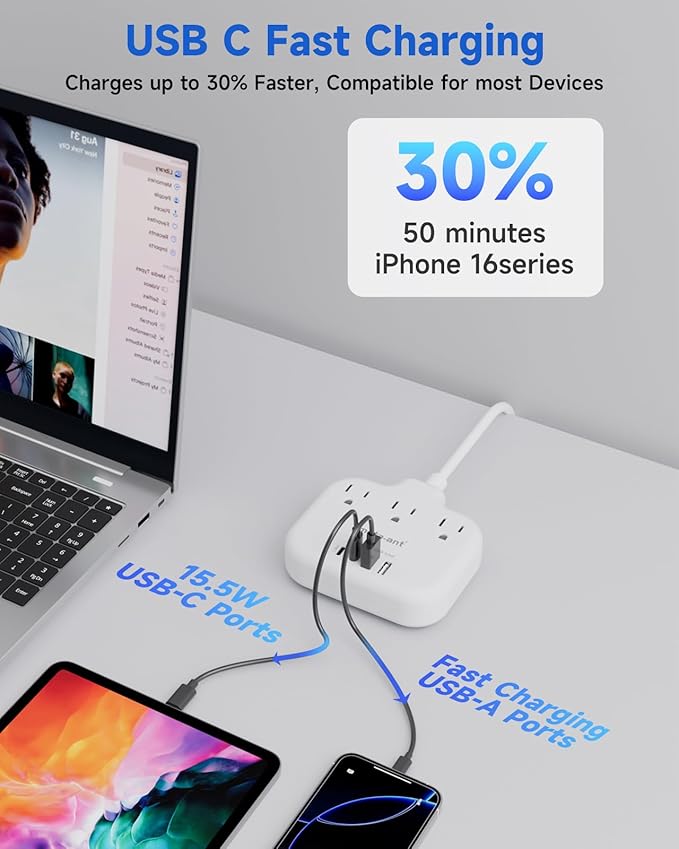 Italy Travel Plug Adapter with 3FT Extension Cord, meta-ant Italy Power Adapter with 3 American Outlets 4 USB Ports(2 USB-C), Type L Adapter for US to Italy Chile Ethiopia Libya Syria Tunisia Uruguay