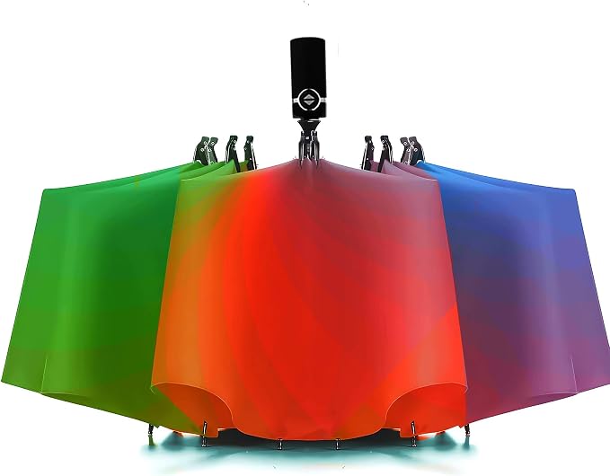 SIEPASA Inverted Umbrella, Large Windproof Compact Umbrellas for Rain & Sun, Compact Reverse Umbrella,Automatic Travel Folding Umbrella for Women Men. (Rainbow colors)
