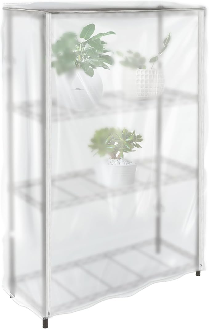 Frosted Wire Shelf Cover with Zipper, Waterproof Dustproof PVC Rack Cover for 48 x 18 x 72 Inch Wire Shelving, Semi-Transparent, Helps Hide Clutter, Cover Only