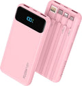 Nusyddy Portable Charger 10000mAh PD20W w/4 Built-in Cables/6 Outputs Pink | PD20W Fast Charging, LED Display, Pass Through Charging, Charge 6 Devices at once, TSA Approved, Fits iPhone, iPad, Samsung