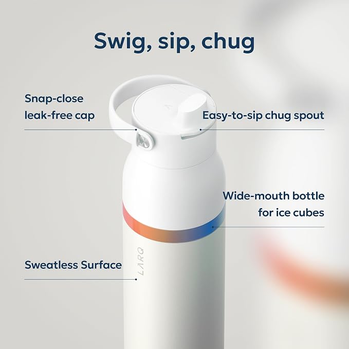 LARQ Swig Top Amber Vittoria — Insulated Stainless Steel Water Bottle with Straw, Silicone Handle, Vacuum 24h Cold, BPA-Free Metal Bottle for Gym, Travel, Office — 23 oz, Granite White