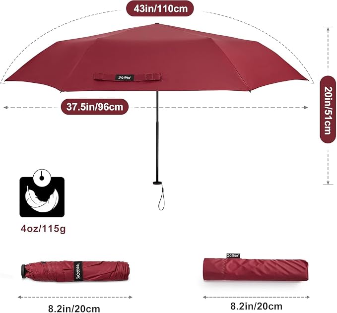 G4Free 43in Mini Travel Umbrella Ultralight Carbon Fiber UPF 50+ Umbrella | UV Protection, Sun Block, For Sun, Super Slim, Small Size, Weighs Only 4 oz, Compact Design, For Travel, For Purse, Women Use