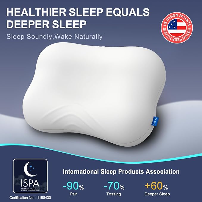 Cervical Neck Pillow – Cooling for Side Sleepers, Adults & Neck Pain | Ideal Gift – Ergo Memory Foam Bed Pillow, Hypoallergenic CertiPUR-US Oeko-TEX. For Sleep Apnea, Back, Stomach & Snoring