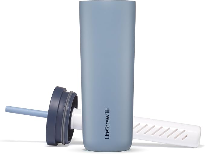 LifeStraw Go Series Tumbler – Double Wall Insulated Stainless Steel Water Filter, Icelandic Blue, Designed for Everyday Use, Removes Bacteria, Parasites, Microplastics, and Improves Taste