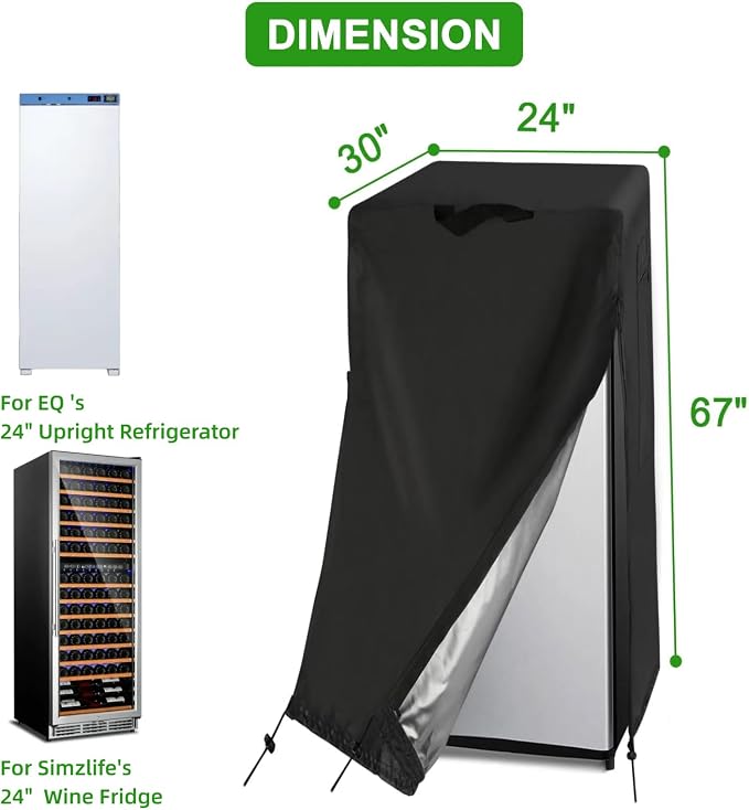 Refrigerator Cover, Waterproof&Dustproof Cover for Protecting Upright Freezers/Beverage Refrigerator-Suitable for most Upright Wine Fridge(24"W x 30"D x 67"H)