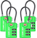 SURE LOCK TSA Approved Luggage Locks with Open Alert Indicator, 3 Digit Combination Cable Travel Lock for Suitcase, Backpack, Gym Locker, Toolbox & Travel Bag（Green 4 Pack）