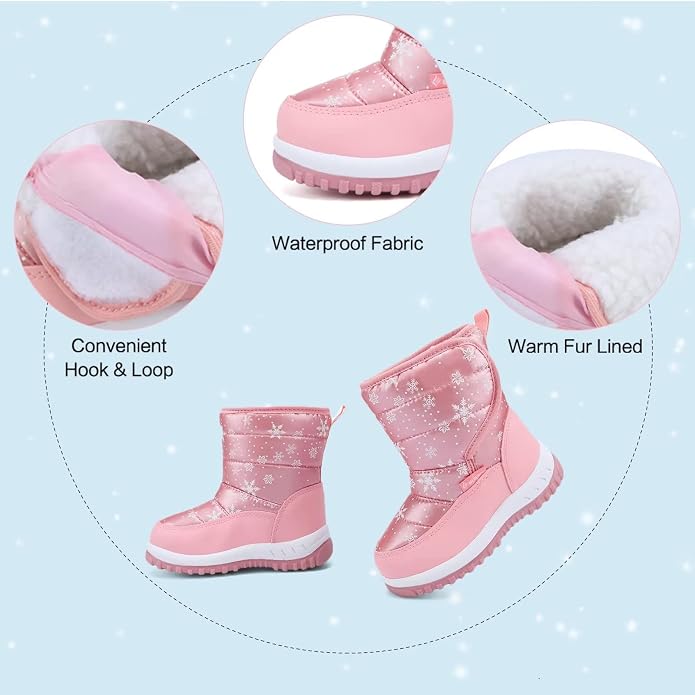 CIOR Winter Snow Boots for Boy and Girl Outdoor Waterproof with Fur Lined(Toddler/Little Kids)