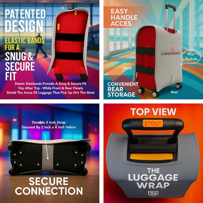 Medium Graceful Gray Water-Resistant Luggage Covers for Suitcase TSA Approved for 24"-26" - Durable Patented Design Suitcase Covers for Luggage, Fundas para Maletas, Travel Accessories