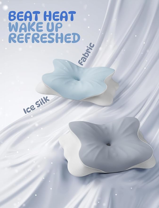 Cooling Cervical Neck Pillow for Pain Relief, Ergonomic Mellow Sleep Pillow for Neck Support | Adjustable | Memory Foam | Odorless Orthopedic Bed Pillow for Side Back Stomach Sleepers - Gift for Mom