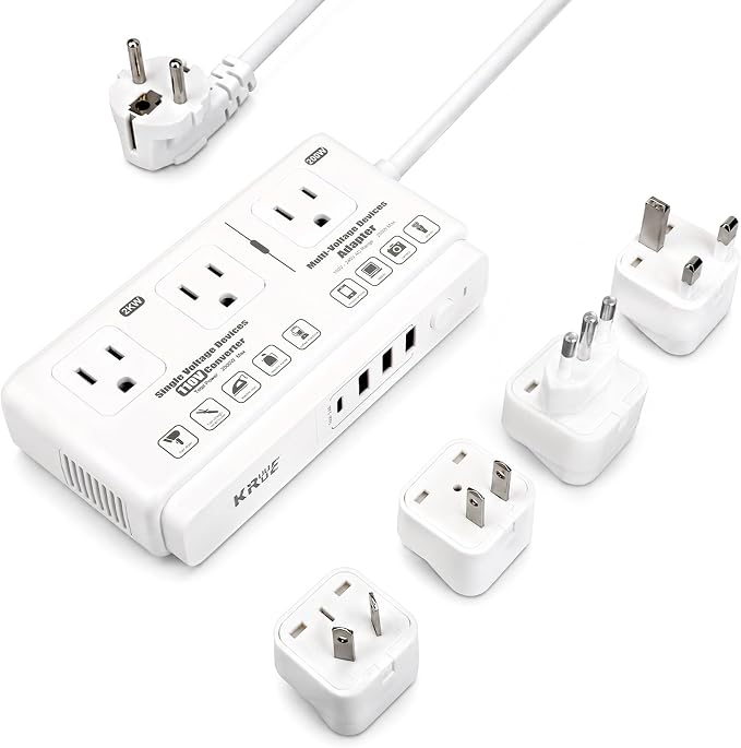 220v to 110v Travel Voltage Converter: International Universal Voltage Converter US to Europe Power Strip Plug Transformer - 2000W Electric Hair Dryer Step Down Outlet Converters for European UK EU