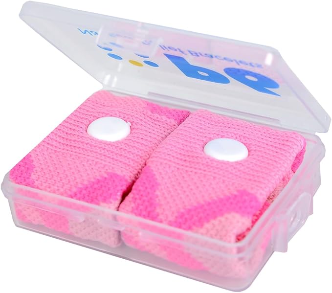 P6 Motion Sickness Bands for Kids Children’s Wristbands for Anti Nausea Sea Cruise Travel Car Sickness All-Natural Non Drowsy Relief Acupressure Treatment (2 Pack, Pink - Pink)
