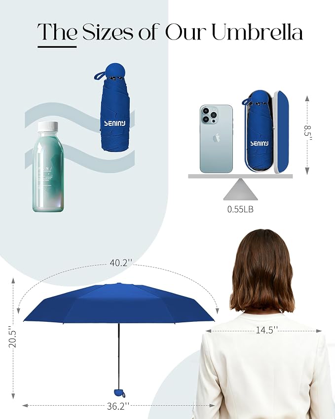 Seniny Mini Portable Travel Umbrella with Case - Compact Umbrellas for Rain & Sun UV Protection for Backpack Pocket, Lightweight Folding Small Umbrella, Tiny Purse Size UV Blocker for Kids Women Girls
