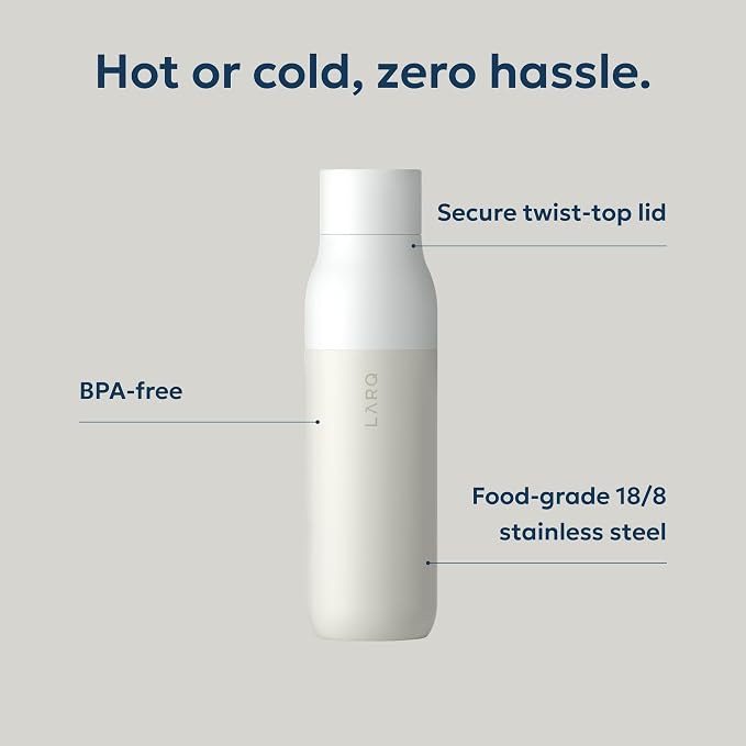 LARQ Twist Top — Reusable Insulated Stainless Steel Water Bottle, Metal Water Bottle for Men, Women, Kids, 100% Leakproof, BPA Free, No Straw — Travel, Gym, Office, School — 25 oz, Granite White